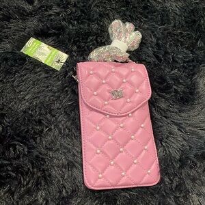 NWT Badgley Mischka Quilted Pink Cell Phone Crossbody Bag - Purple - BM4137